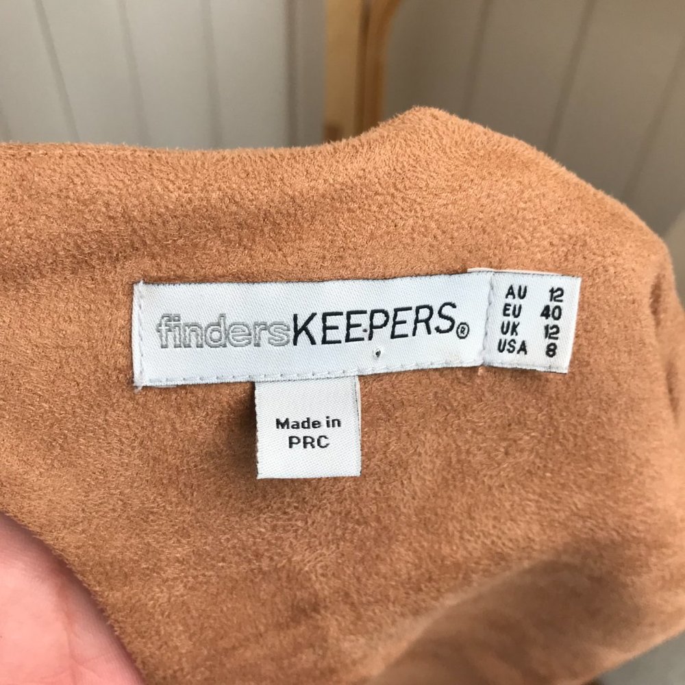 Finders Keepers | Size 12 | Faux Suede Tan Dress Exposed Back Scallop Hem Zip - Picture 10 of 11